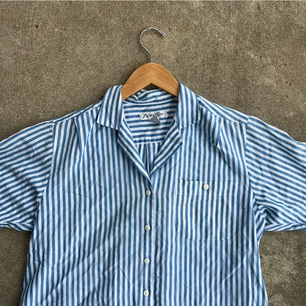 VTG Alison Craig Blue White Stripe Nautical Button Down Top Size 16